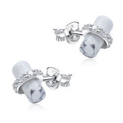 White Stone inward CZ Crystal Silver Stud Earring STS-5669